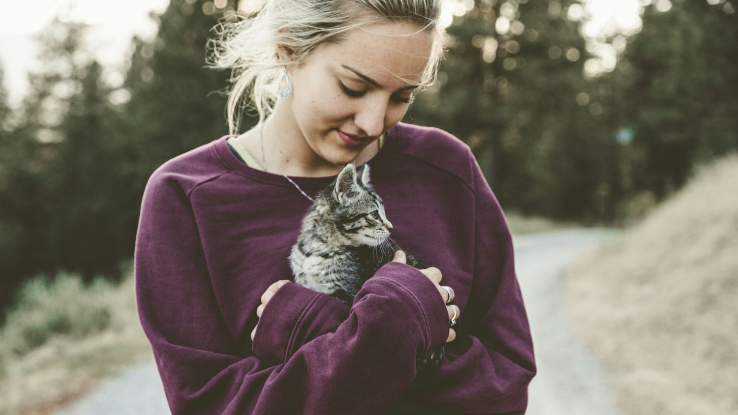 A cat being held safely by a woman, illustrating the care and comfort provided by PetUtopia's range of cat vitamins and medicines.