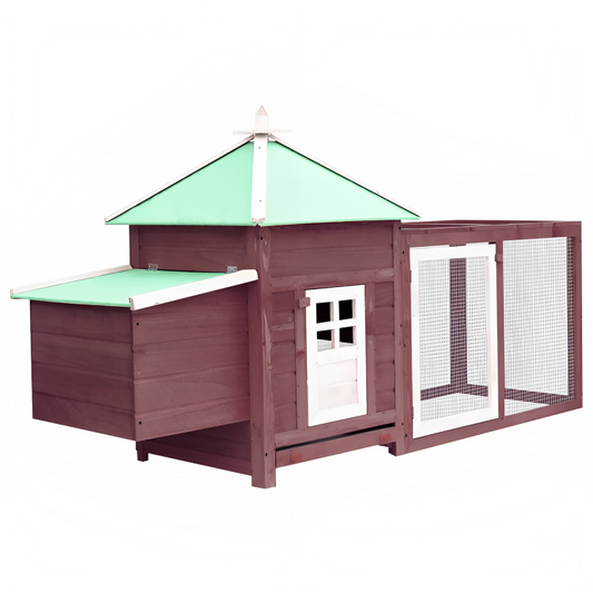 PetUtopia Chickens Hutch with Run and nestbox for birds brown/white